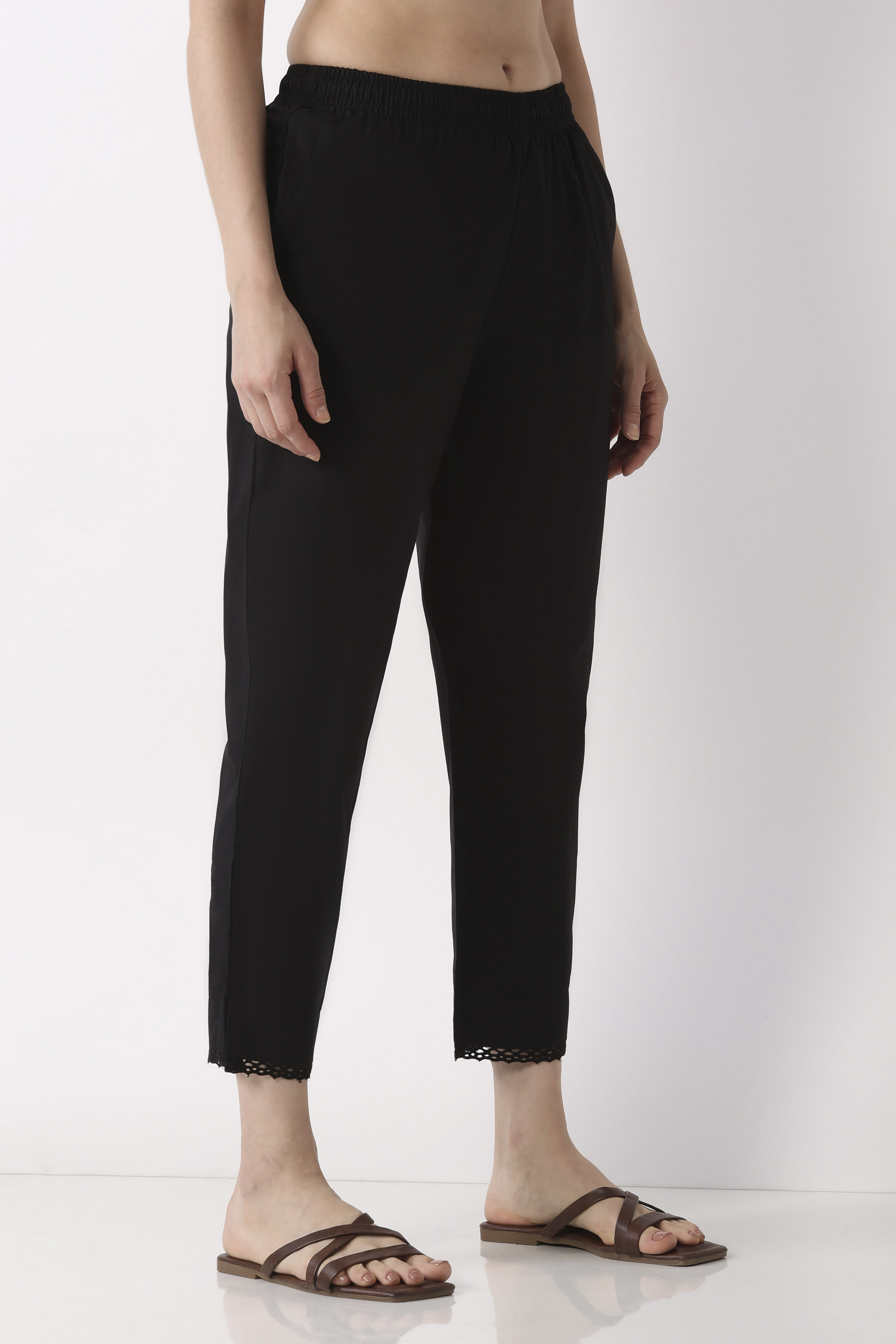 Black Cotton Slim Pants image number 3