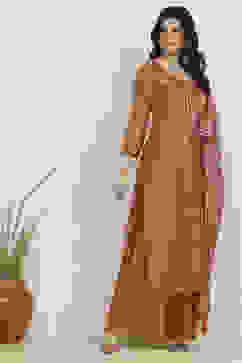 Orange Chanderi Unstitched Suit Set image number 6