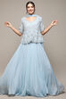 Powder Blue Viscose Short Kurta Skirt Suit Set image number 6