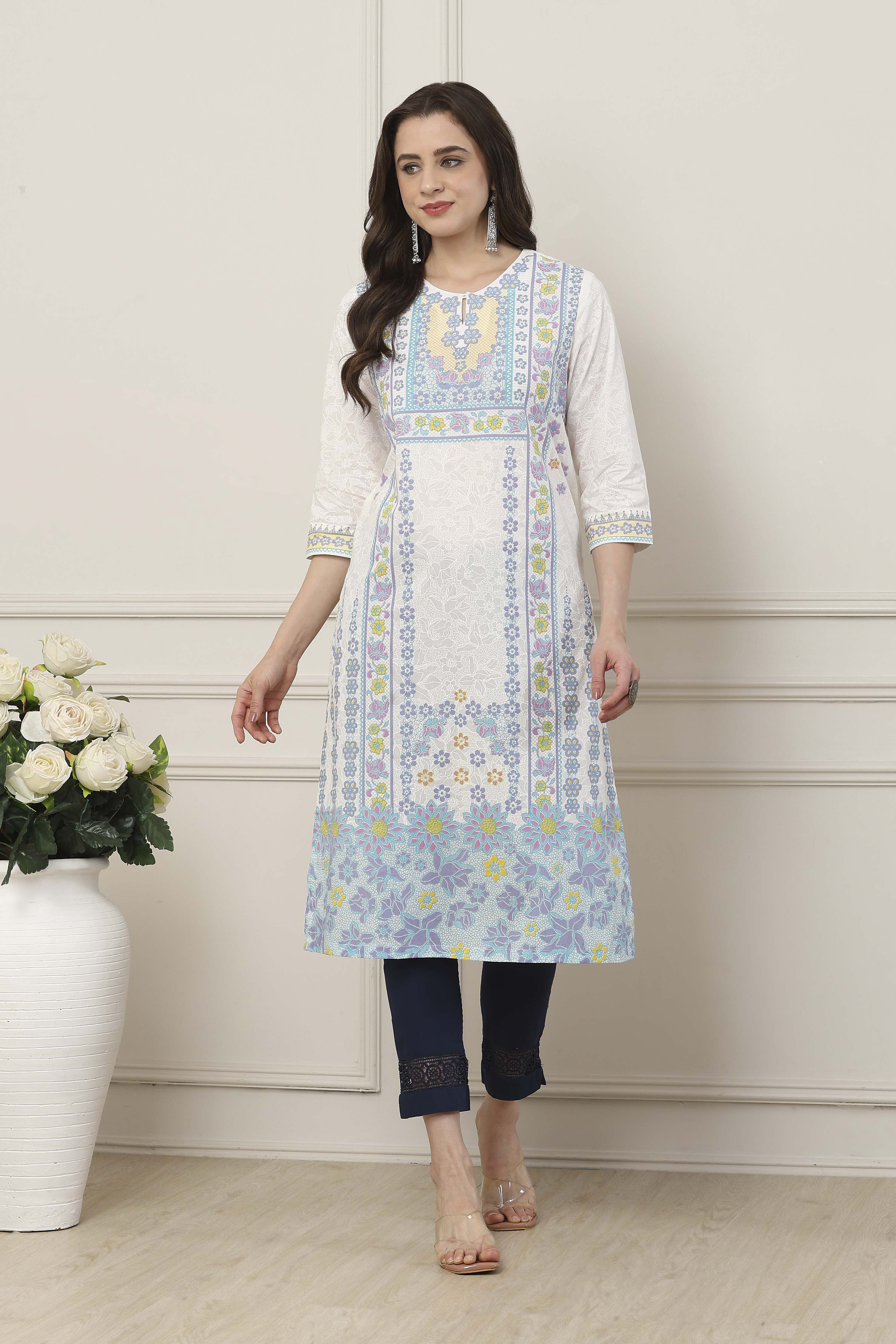White Cotton Straight Kurta image number 5