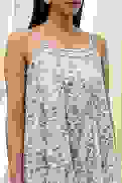 White and Blue Cotton Floral Flared Suit Set image number 1