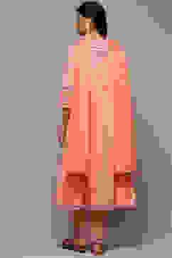 Pink Cotton Gathered Kurta Pants Suit Set image number 4