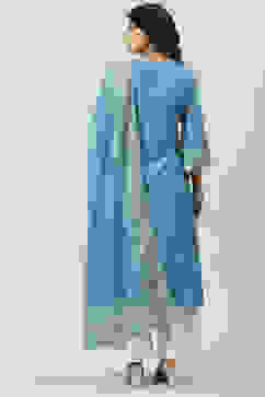 Blue LIVA Straight Kurta Palazzo Suit Set image number 4