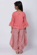 Peach Cotton Flared Kurta Dhoti Pant Suit Set image number 4