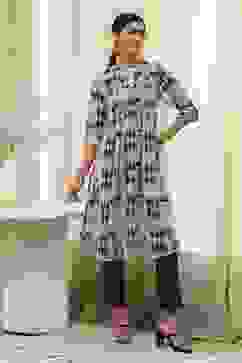 Grey Printed Pleated A-Line Kurta image number 0