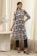 Grey Printed Pleated A-Line Kurta image number 0