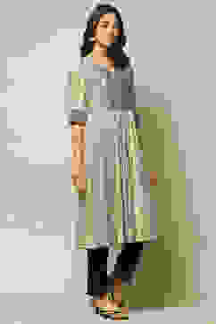 Beige & Black LIVA Straight Printed Kurta image number 5