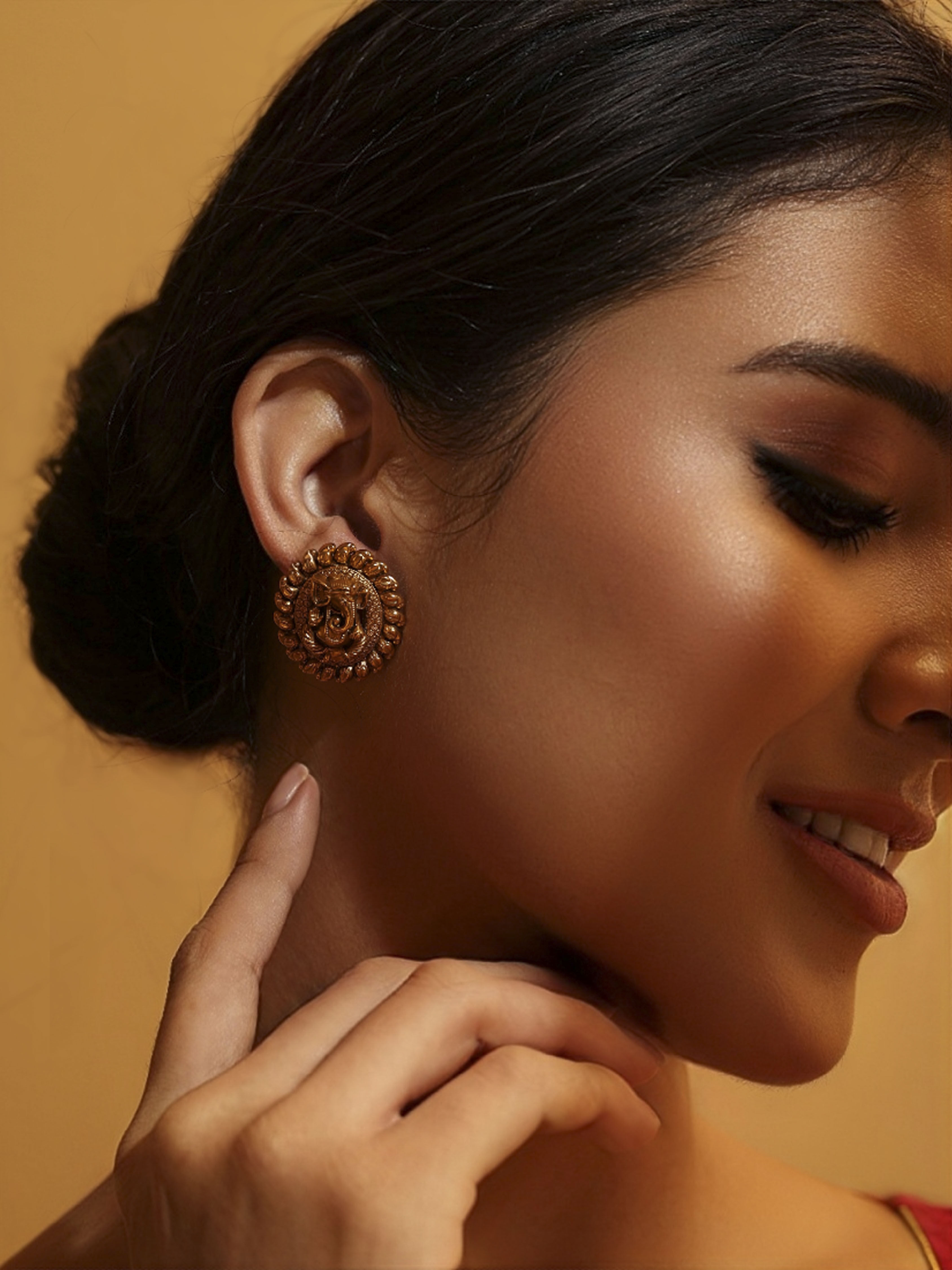Gold Plated Brass Stud Temple Earrings image number 1