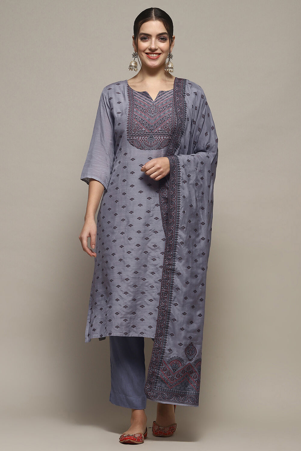 Sky Blue Chanderi Unstitched Suit Set image number 1