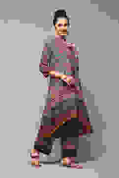 Blue Polyester Asymmetric Kurta Palazzo Suit Set image number 5