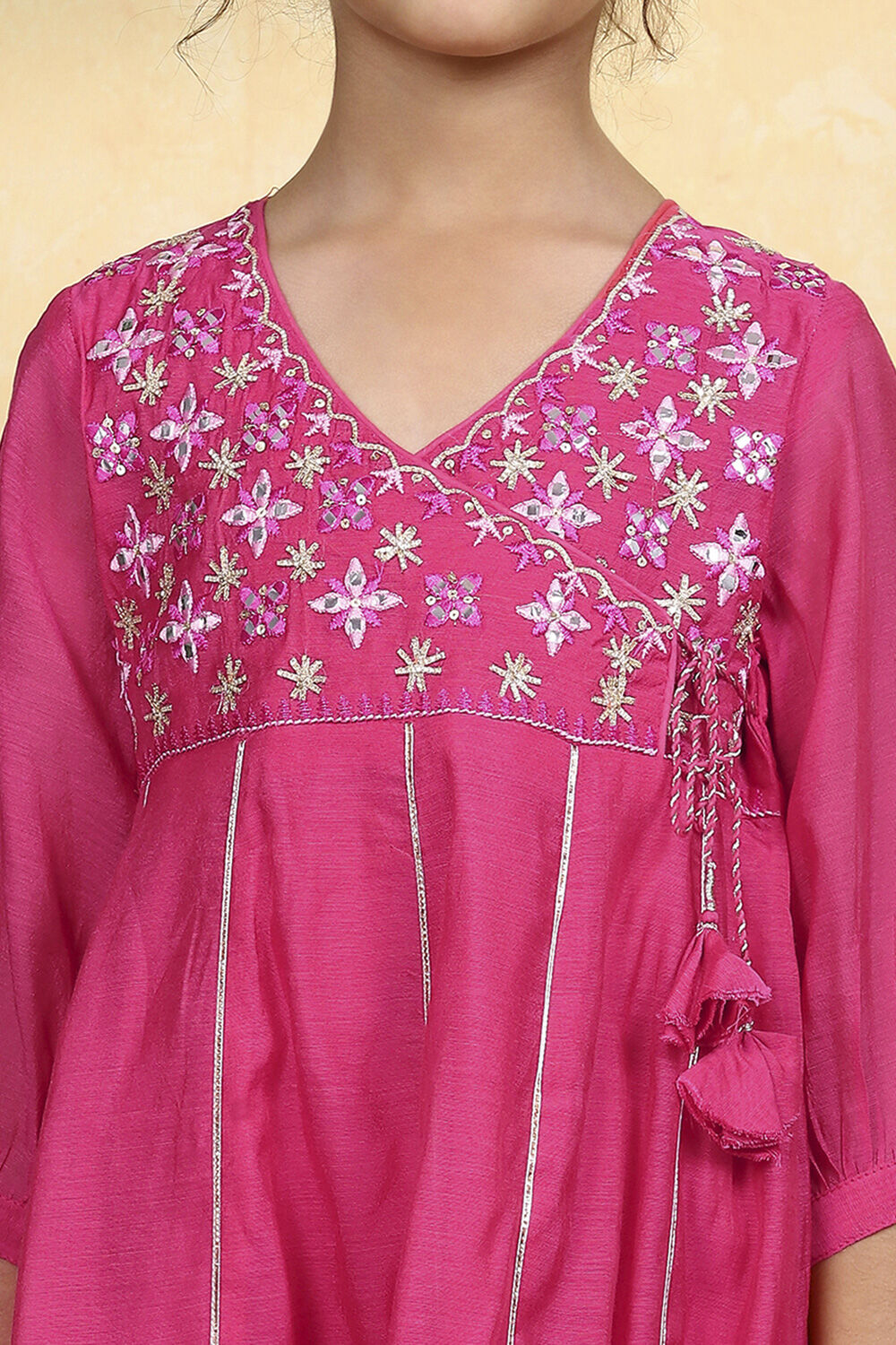 Pink Polyester Solid Kalidar Suit Set image number 1