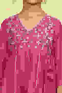 Pink Polyester Solid Kalidar Suit Set image number 1