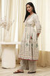 Beige and Green Cotton Angrakha Anarkali Kurta Set image number 3