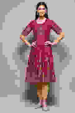 Wine Cotton Printed Short Kurti image number 0