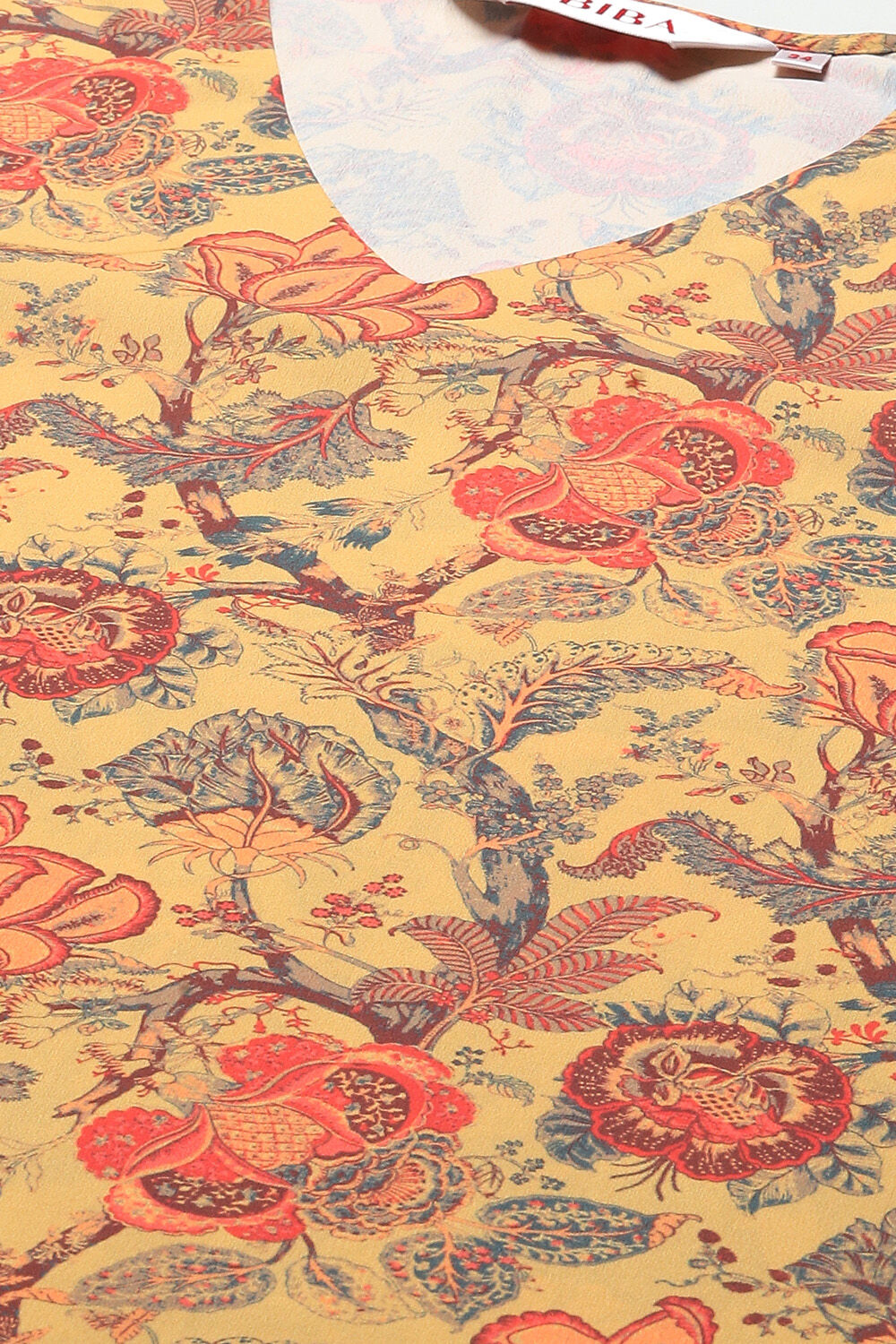 Mustard Cotton Blend Printed Kurti image number 1