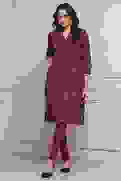 Maroon Yarn-Dyed Printed Straight Winter Kurta image number 0