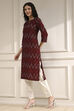 Maroon Cotton Ikat Straight Kurta image number 2