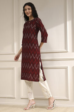 Maroon Cotton Ikat Straight Kurta image number 2