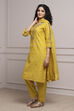 Lime Cotton Blend Straight Yarndyed Suit Set image number 3