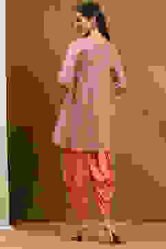 Blush Pink Viscose Blend Embellished Asymmetric Kurta Set image number 4