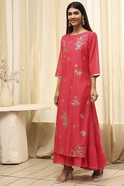 Fuchsia Poly Chanderi Layered Tiered Dress image number 3