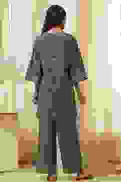 Teal Cotton Printed Straight Kurta Set image number 4