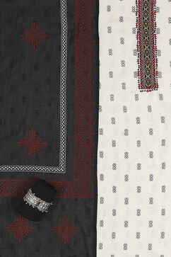 Cream-Black Flex Hand Block Print Unstitched Suit Set image number 1