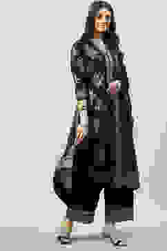 Black Cotton Straight Kurta Palazzo Suit Set image number 3