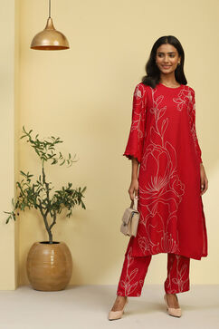 Pink Floral Printed Straight Kurta Set image number 0