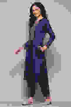 Navy & Purple Polyester Straight Yarndyed 2 Piece Set image number 3