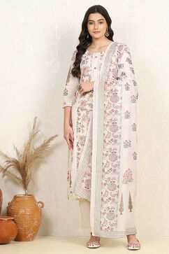 Off-white-Red Cotton Unstitched Suit Set image number 7