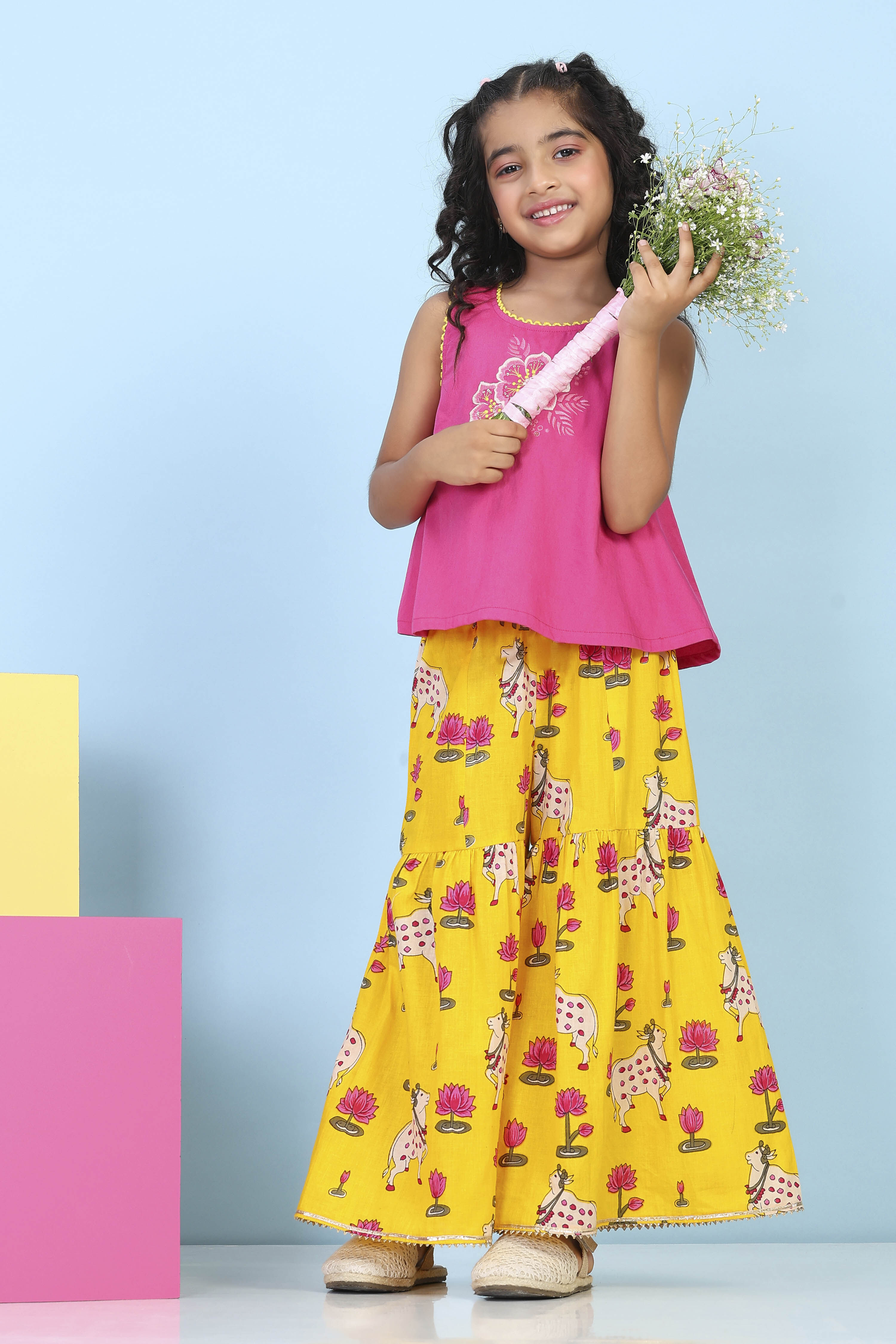 Pink Cotton Printed A-line Suit Set image number 0