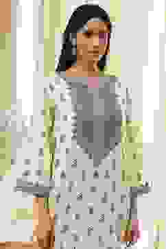 Beige Printed Straight Short Kurta image number 1