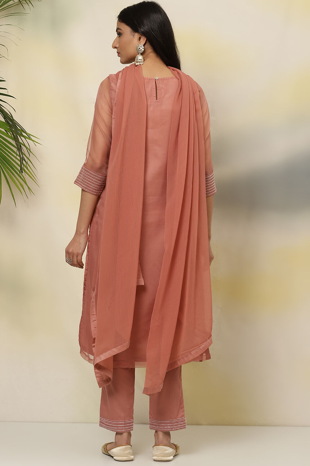 Dusky Pink Art Silk Straight Kurta Regular Pant Suit Set image number 4