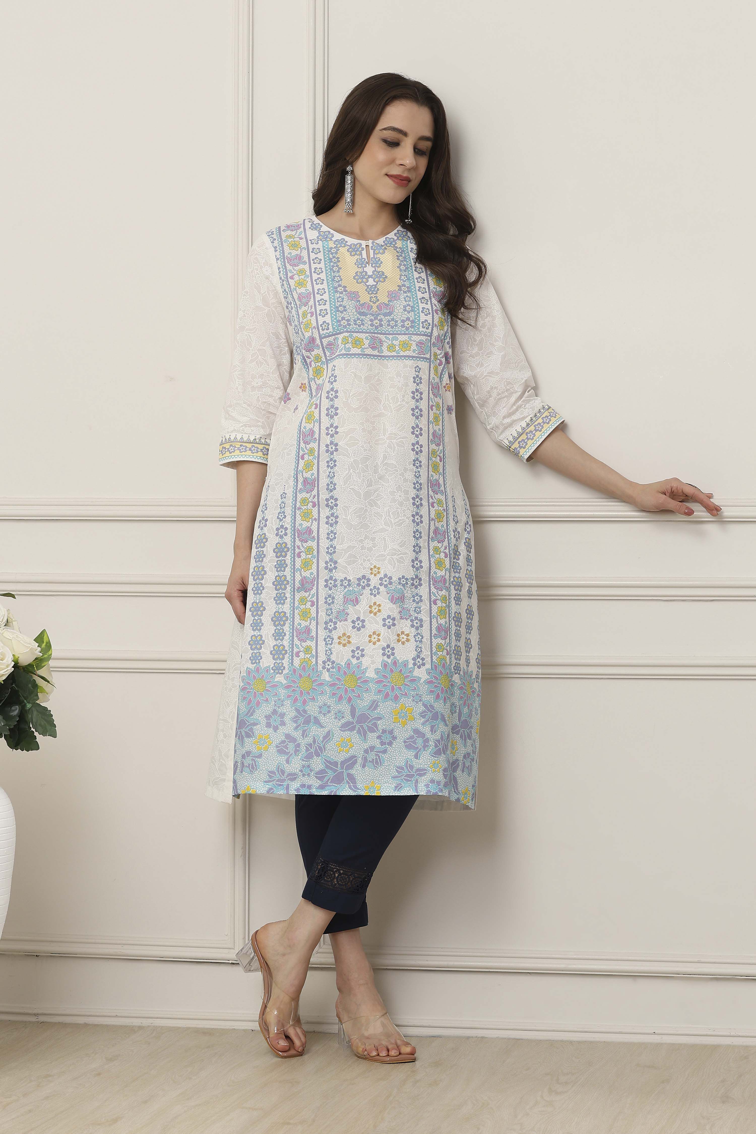White Cotton Straight Kurta image number 0