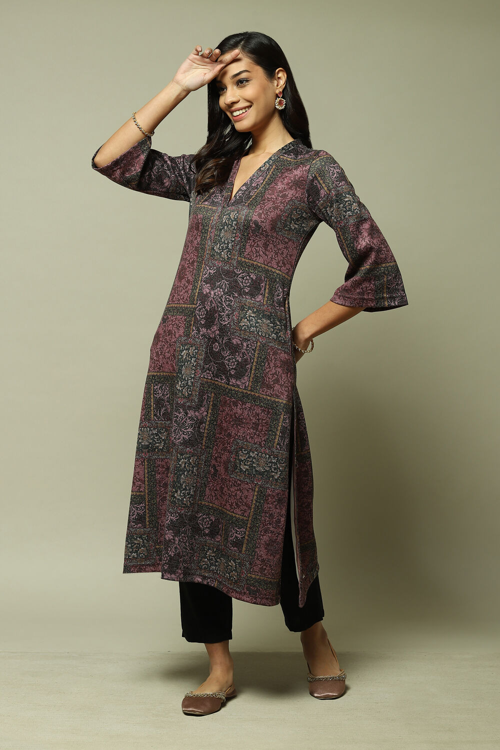 Oil Pink Straight Printed Kurta image number 0