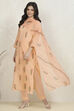 Peach Cotton Hand Block Print Unstitched Suit Set image number 1