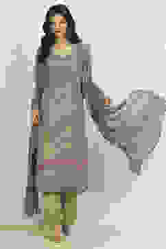 Green Crepe Printed Unstitched Suit Set image number 1