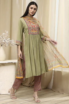 Light Green Rayon Viscose Narrow Suit Set image number 5