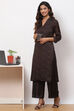 Charcoal Art Silk Straight Kurta Palazzo Suit Set image number 0