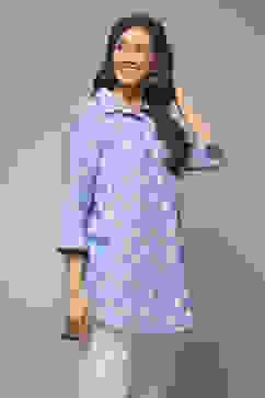 Powder Blue Cotton Printed Shirt image number 4