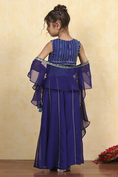 Blue Polyester Printed Short TOP Suit Set image number 4