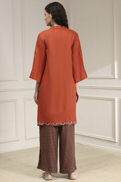 Orange Viscose Straight Solid Suit Set image number 4