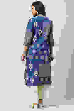 Blue Cotton Straight Kurta image number 5