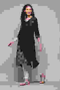 Black LIVA Straight Printed Kurta image number 5