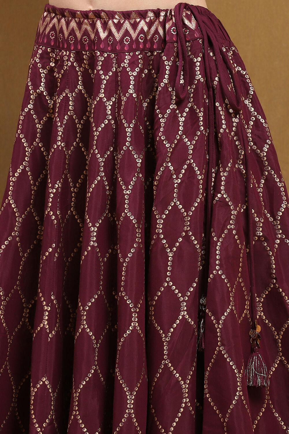 Wine Shantoon Block Printed Festive Skirt image number 1
