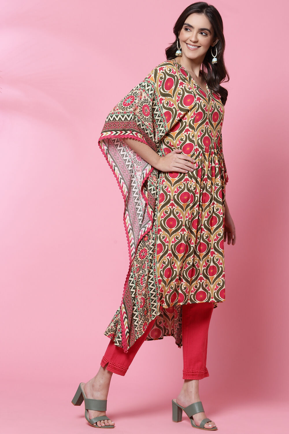 White And Blue Cotton Kaftan Set image number 5