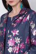 Denim Blue Cotton Front Open Printed Kurta image number 1