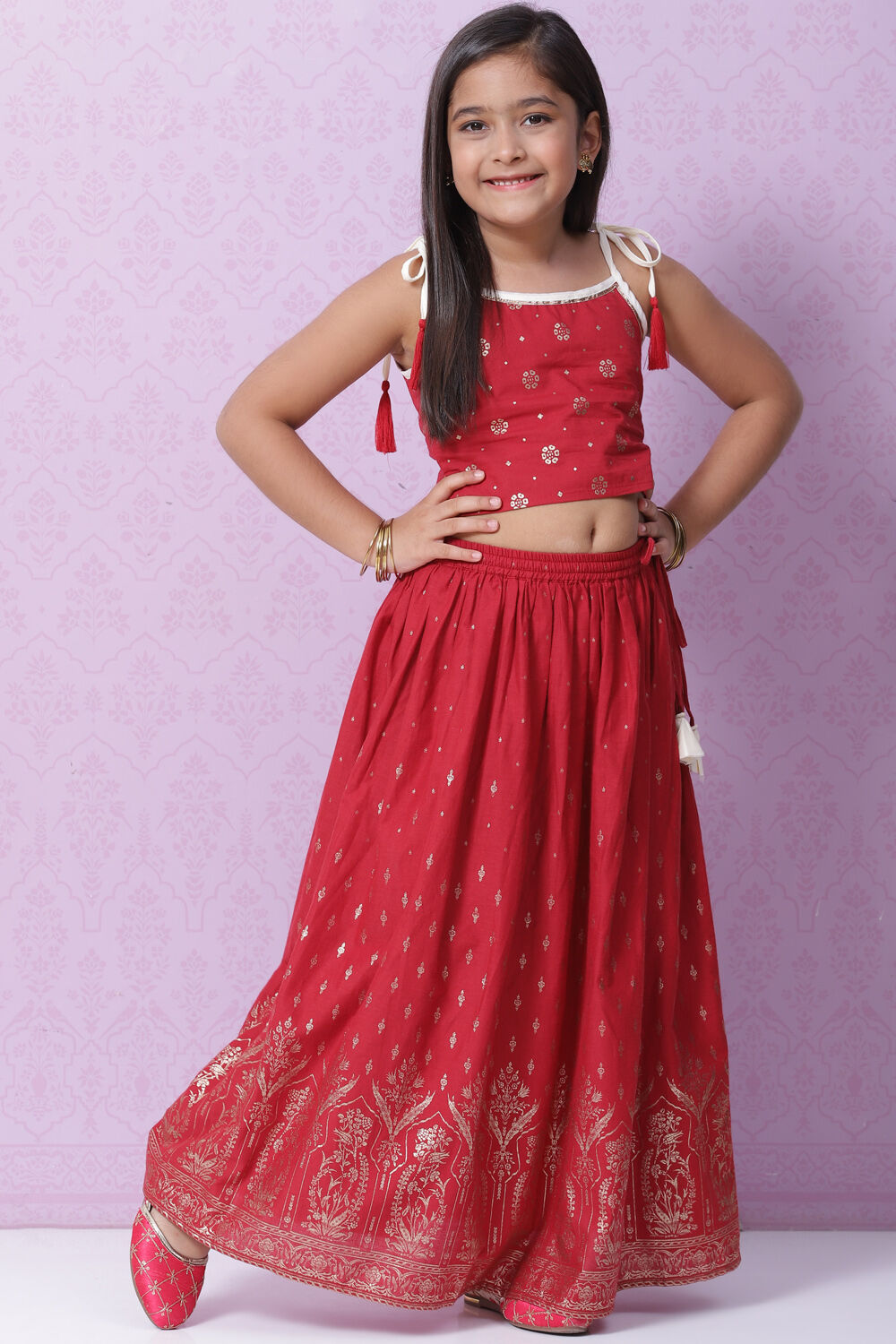 Cherry Red Cotton Lehenga Set image number 0