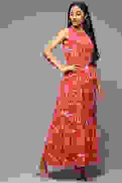 Coral Cotton Blend Tiered Dress image number 6